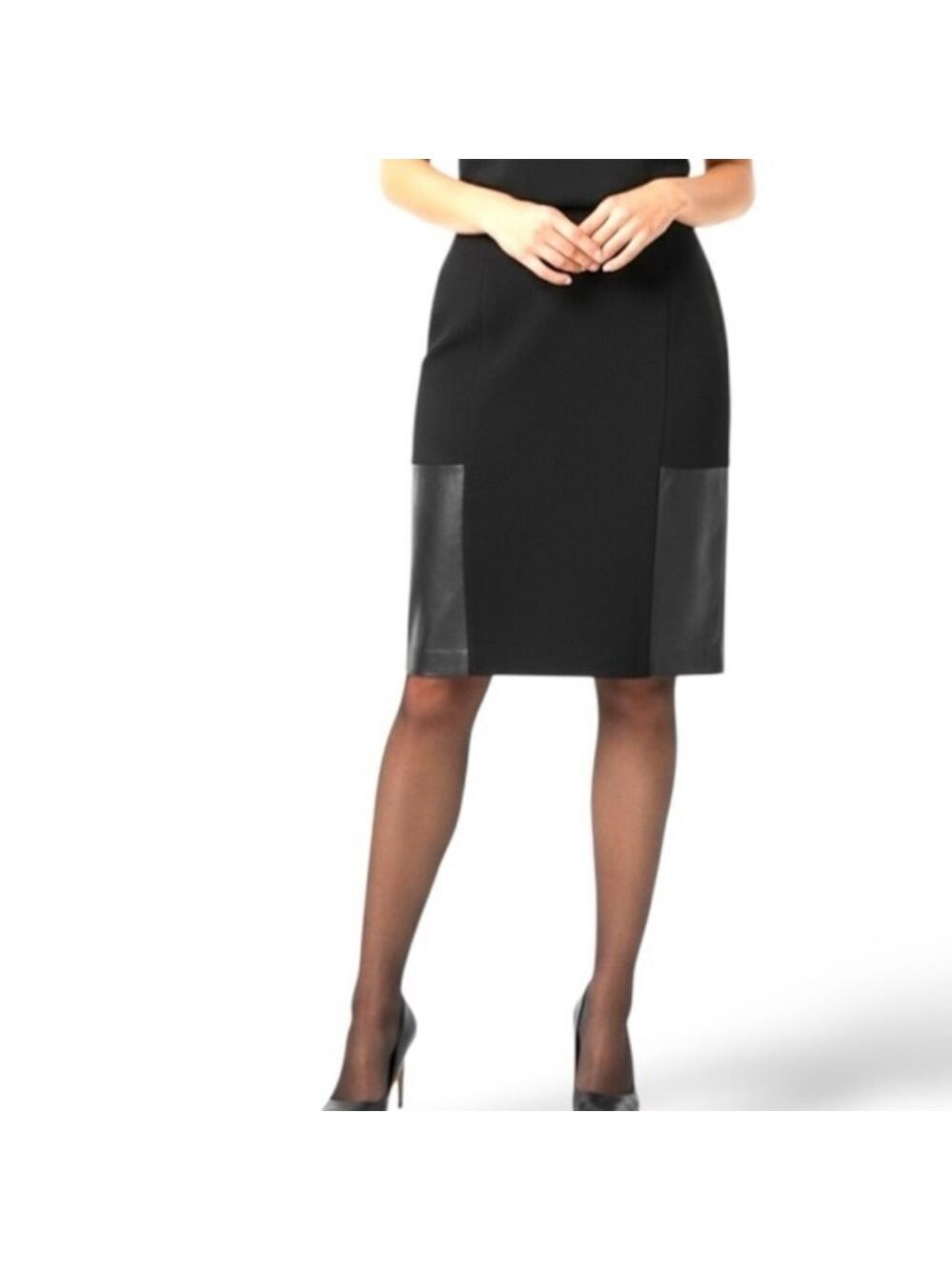 DANIER LEATHER Pencil Skirt Leather Inserts Sz 10 - Picture 1 of 11